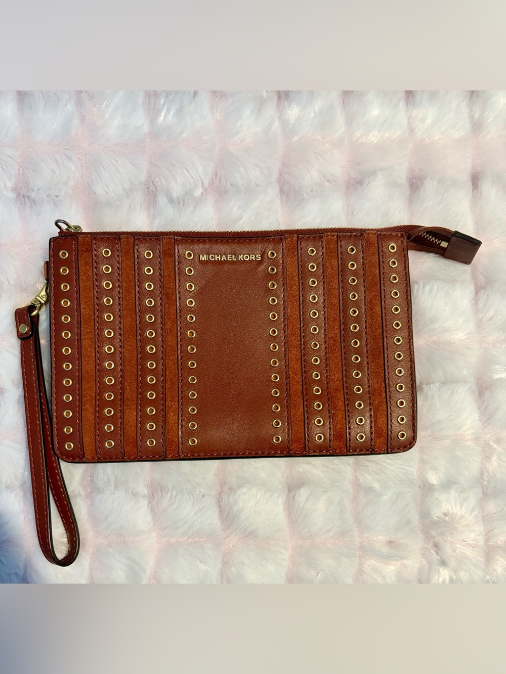Michael Kors Chestnut Brown Leather Grommet Wristlet
